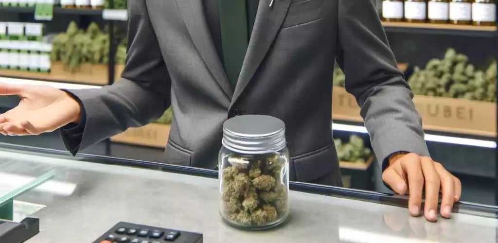 budtender working in the cannabis at a dispensary.